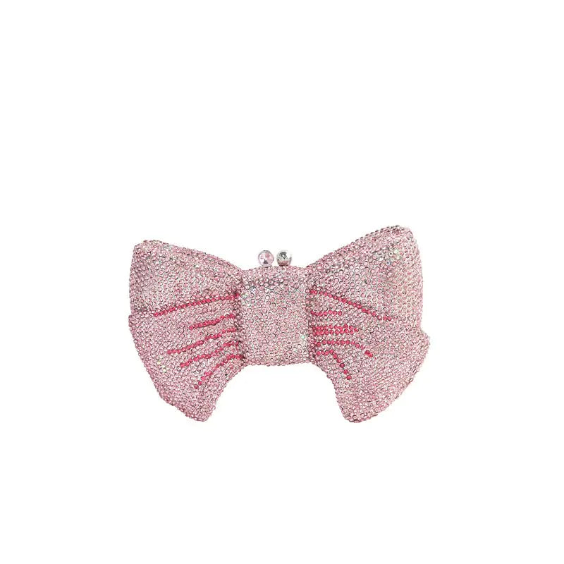 Tngan Women Luxury Bowknot Shaped Evening Clutch Sparkling Rhinestones Handbag for Banquet Wedding Party Pink 2