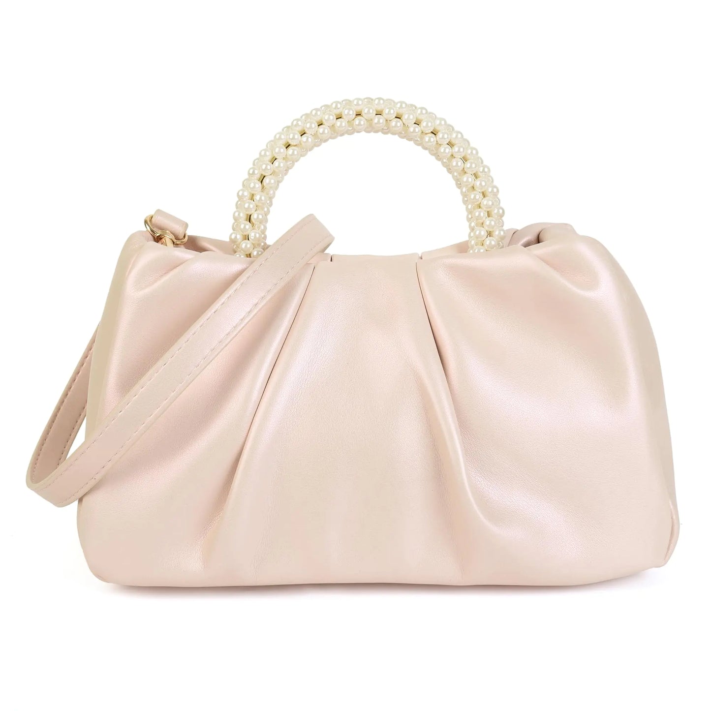 Valleycomfy Evening Clutch Pearl Purses for Women Ladies Soft Leather Cloud Crossbody Bags Shoulder Bag for Party/Wedding/Cocktail/Prom/Club Pink Small