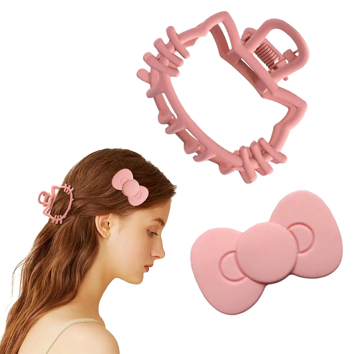 2PCS Kitty Hair Clips and Pink Bow Hair Clips