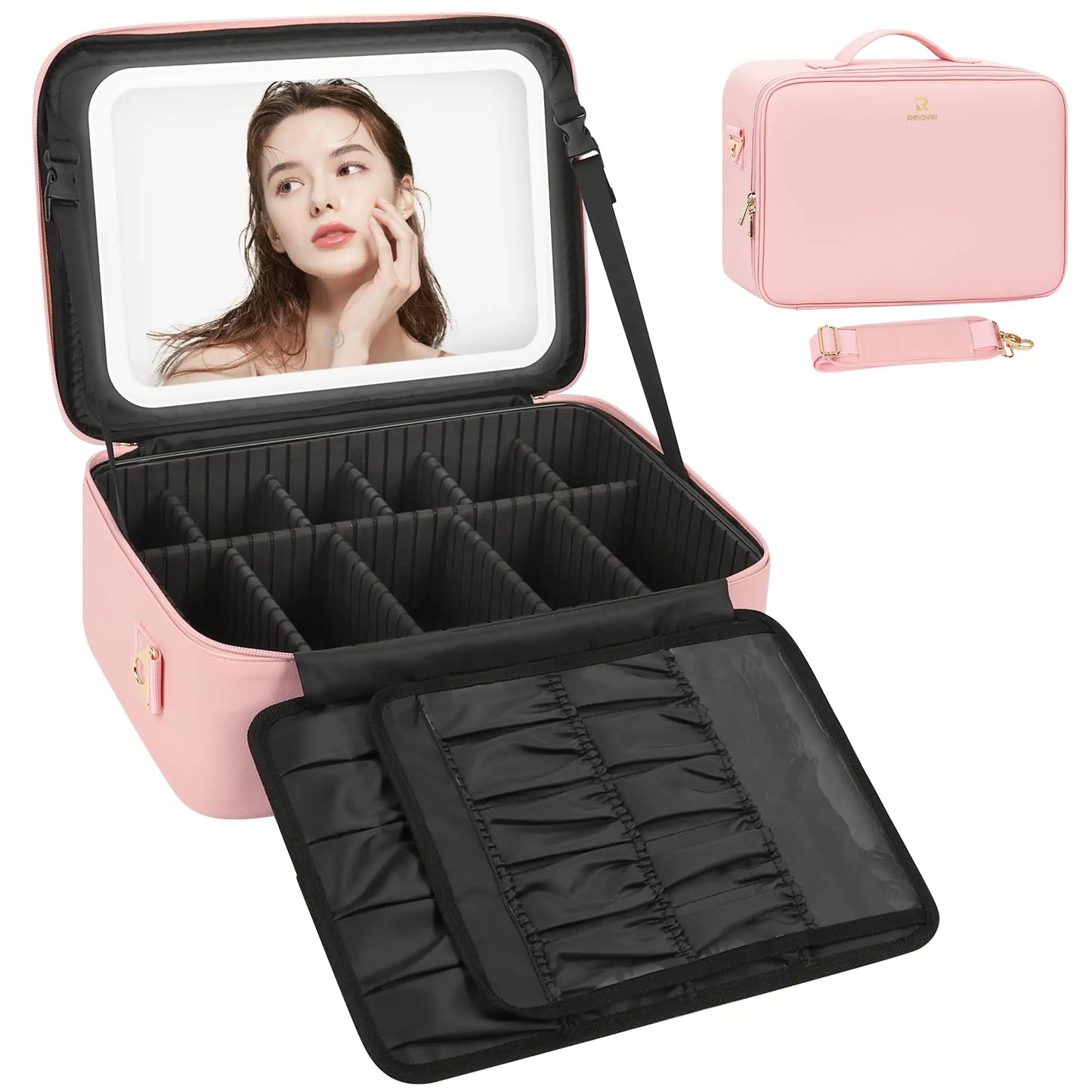 Makeup Bag with LED Mirror 16 Travel Portable Vanity Case