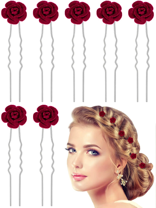 24 Pieces Red Rose Bridal Hair Pins
